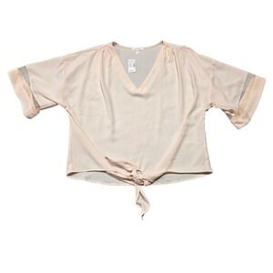 NEW Maurices Womens Top Size L Tie Front V Neck Short Sleeve Semi Sheer Blush